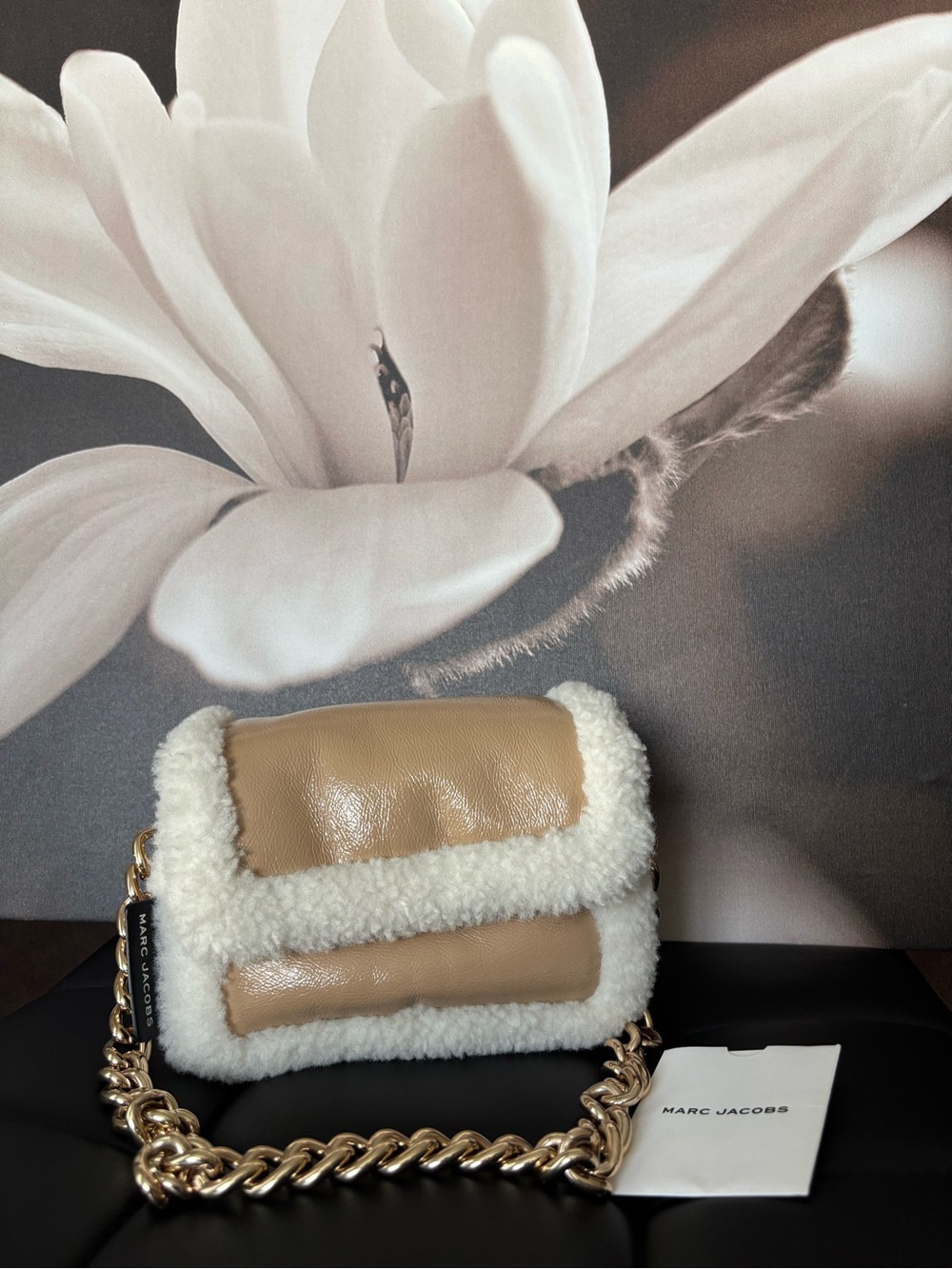 Marc Jacobs Tan and White Shearling-Trim Shoulder Bag